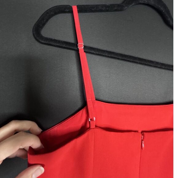 Women's Red Sleeveless Wide Leg Holiday Cocktail Party Jumpsuit - Picture 4 of 10